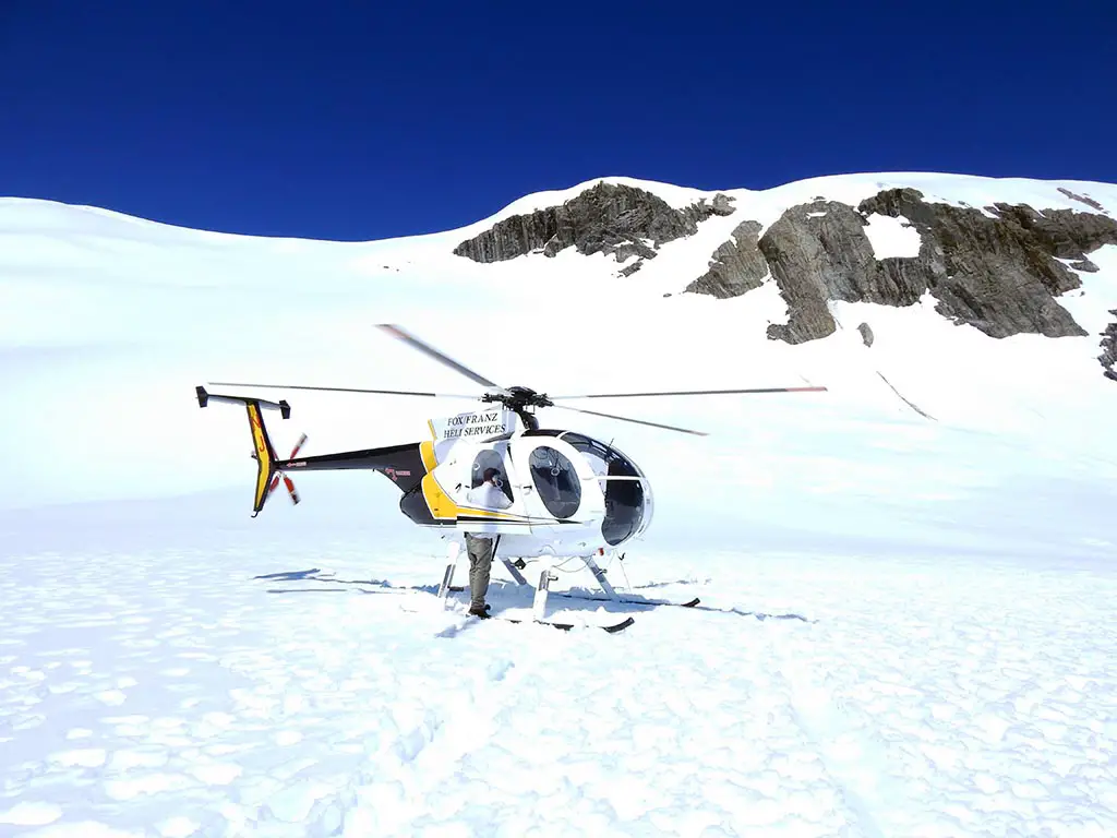 Landung auf dem Fox Gletscher in etwa 3500 Meter Höhe